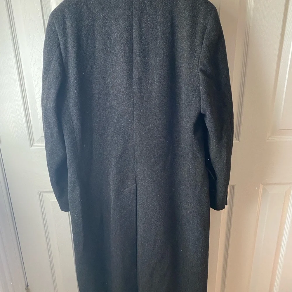 VINTAGE Christian Dior Charcoal‎ Heather Pure New Wool Trench Coat Overcoat L